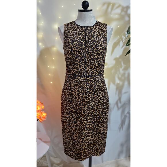 J. Crew NWT Leopard Animal Print Sheath Dress Womens Size 2 Bi-Stretch Cotton - Picture 1 of 13